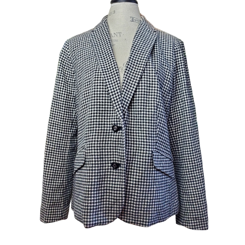 VINTAGE | Black White Checkered Gingham Plaid Wool Blend Blazer (Size XL)